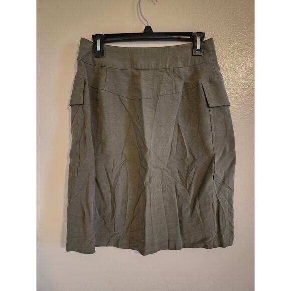A NEW DAY Green Button Up Skirt Knee Length With Cargo Style Pockets Size 4 - Picture 2 of 5